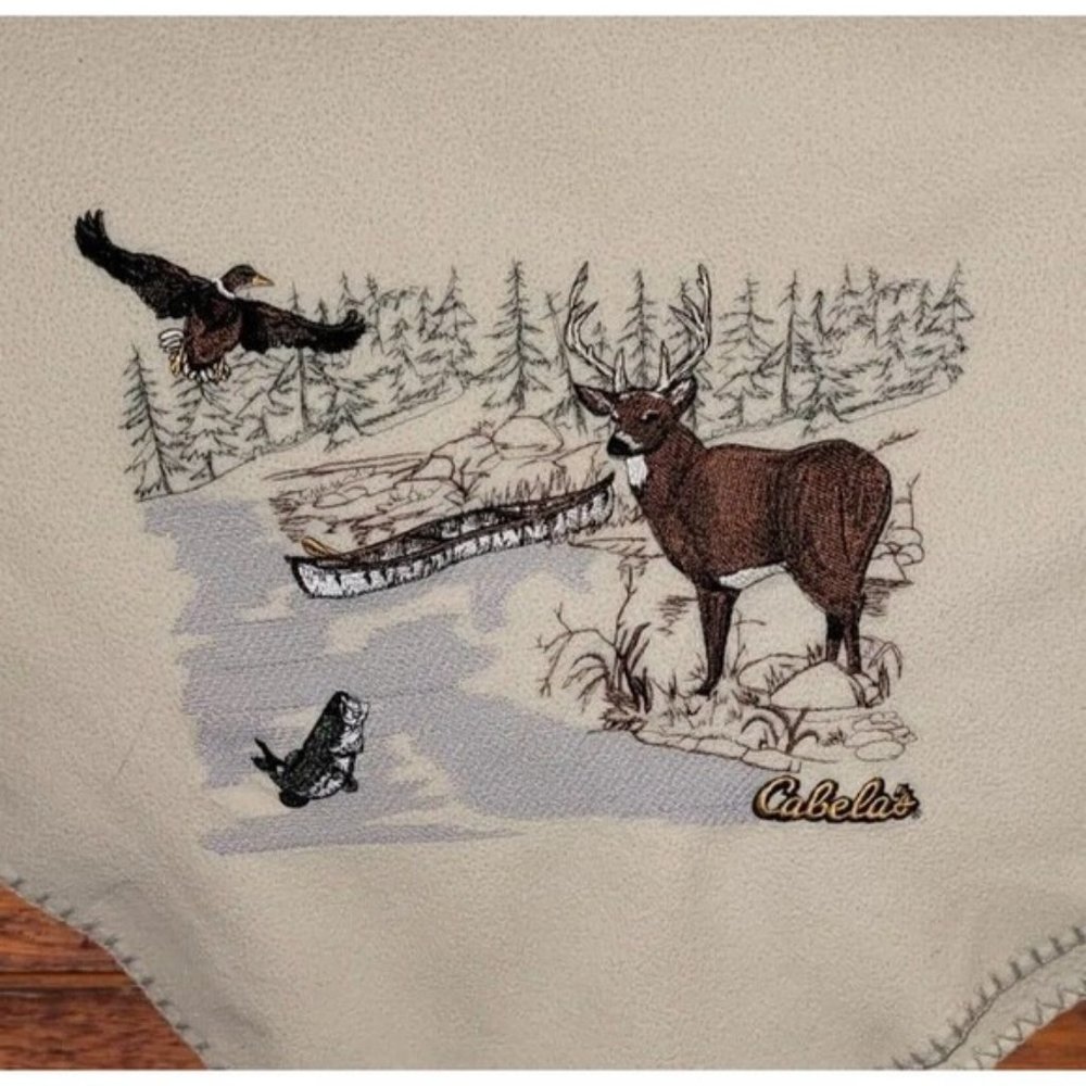Cabela's Woodland Trail Throw Blanket 40" x 60" Rustic Embroidered Deer Blanket